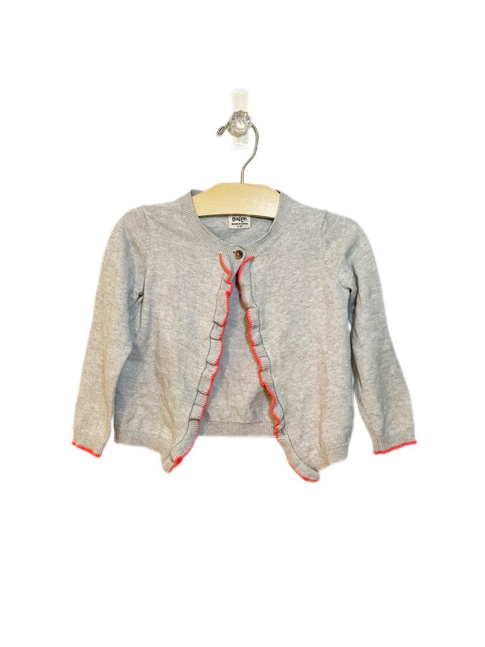 Mini Boden Girls 2-3Y Grey Cardigan Sweater with Ruffle Trim